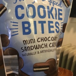 Fudge Dipped Chocolate Bites: Mini sandwich cookies (Aldis)